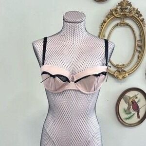 Vintage Chantal Thomass Pink & Black Lace Bow Balconette Bra NWT Y2K 36B